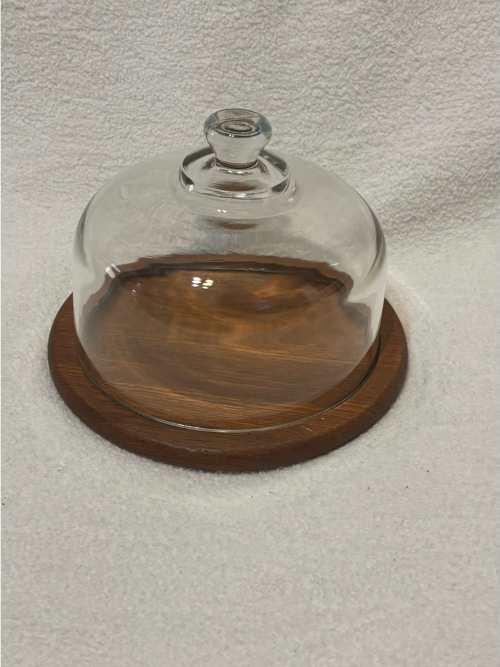 Glass Dome Butter and Cheese Dish with Wood Base - Clear and Brown